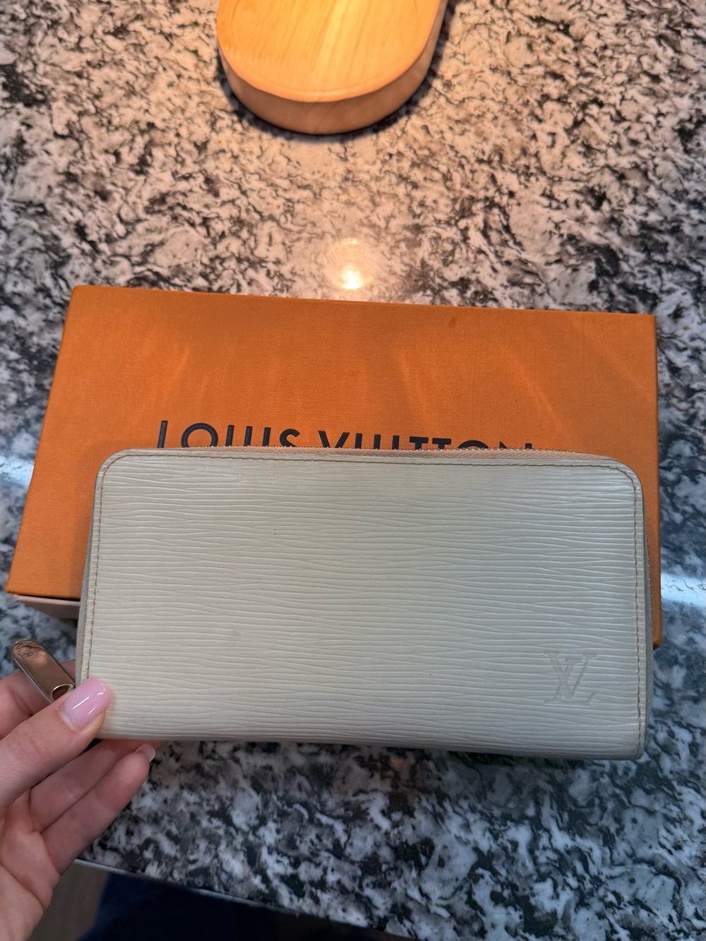 Louis Vuitton Cream Epi Zip Wallet with Silver Hardware